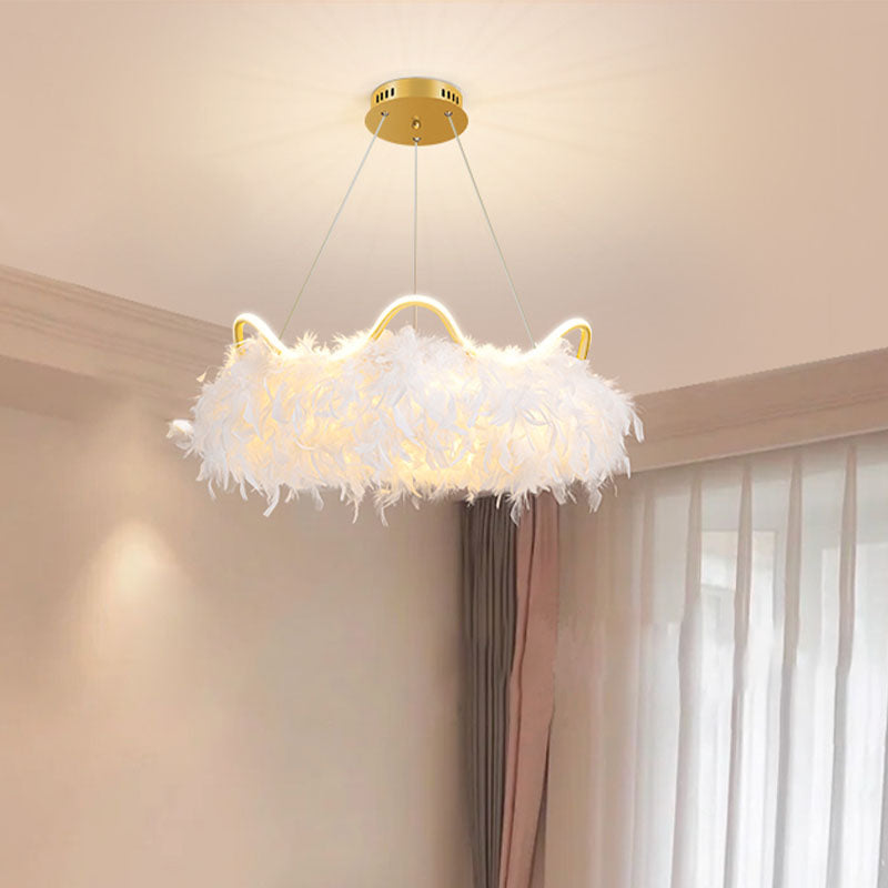 Verstellbare Kronleuchterleuchten moderner Kronleuchter -Anhängerlampe mit weißem Federschatten