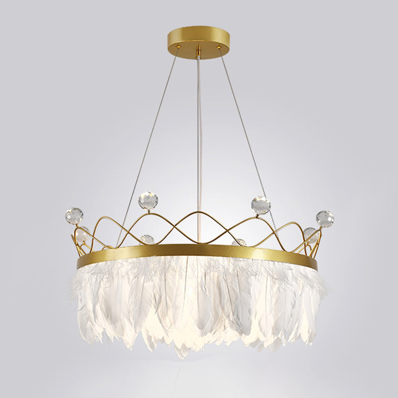 Crown Chandelier Light Fixtures Modern Multi-Head White Chandelier Pendant Lamp with Feather Shade