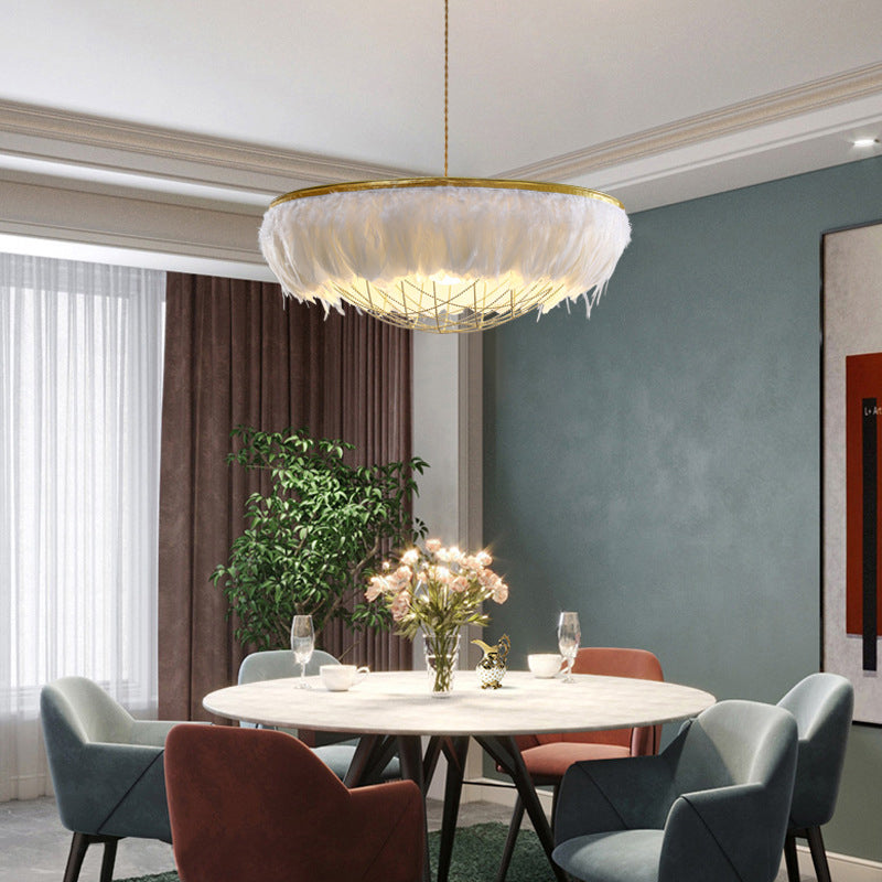 Hand-Woven Chandelier Minimalist Feather Shade Bedroom Living Room Pendant Lighting