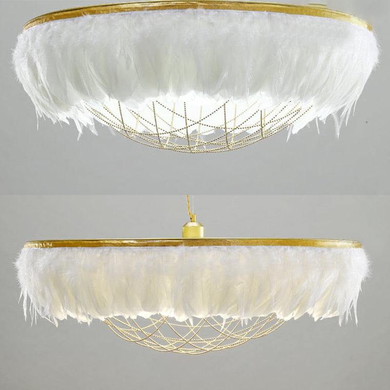 Hand-Woven Chandelier Minimalist Feather Shade Bedroom Living Room Pendant Lighting