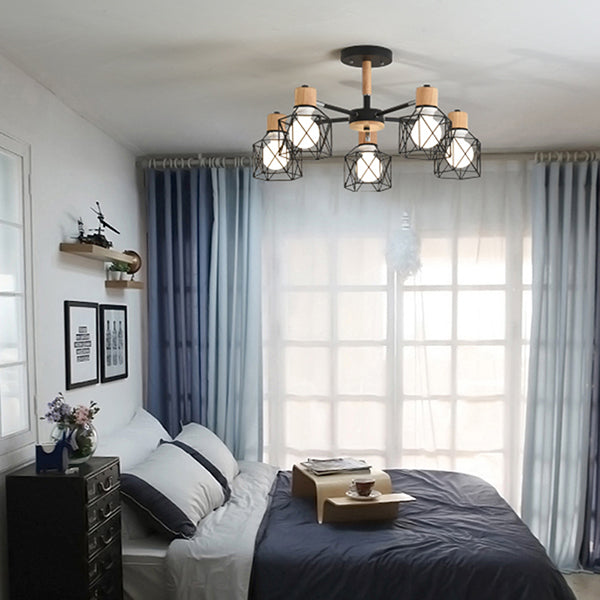 Käfigleuchter hungern hell einfacher Stil Holzdecke Anhänger Licht für Wohnzimmer