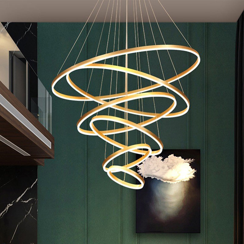 Fissature del lampadario multi-testa anello moderno lampadario appeso con ombra acrilica bianca