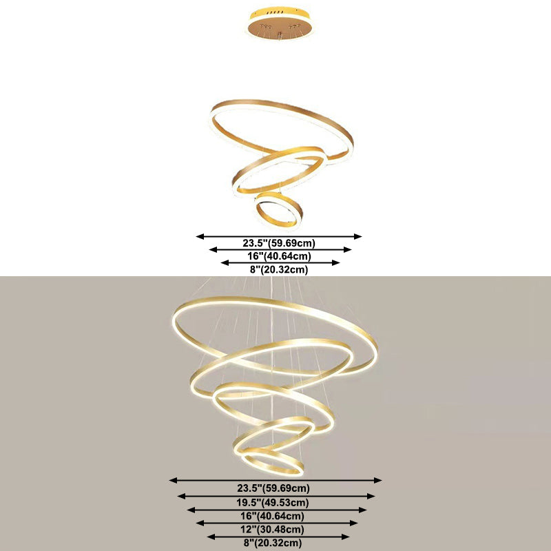 Fissature del lampadario multi-testa anello moderno lampadario appeso con ombra acrilica bianca