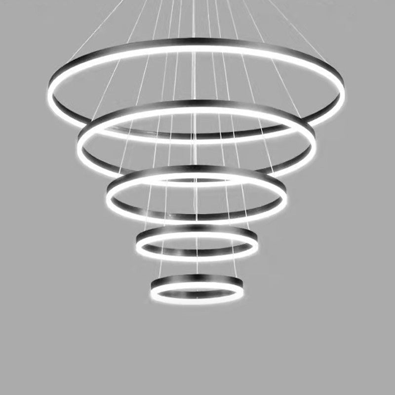 Fissature del lampadario multi-testa anello moderno lampadario appeso con ombra acrilica bianca