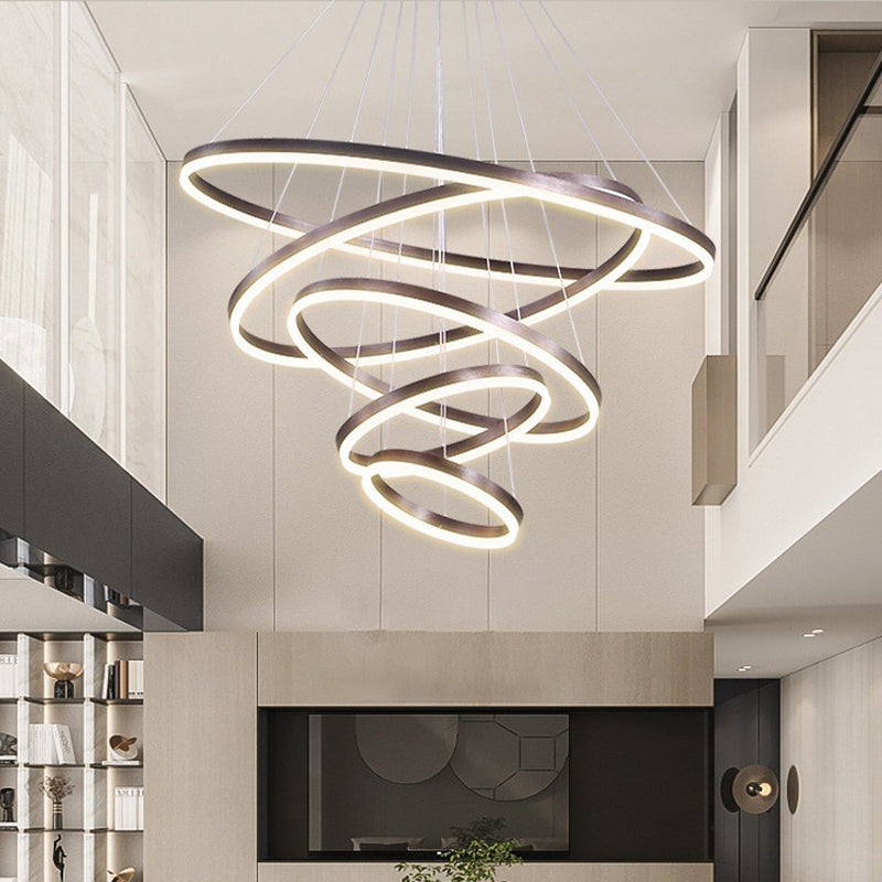 Fissature del lampadario multi-testa anello moderno lampadario appeso con ombra acrilica bianca