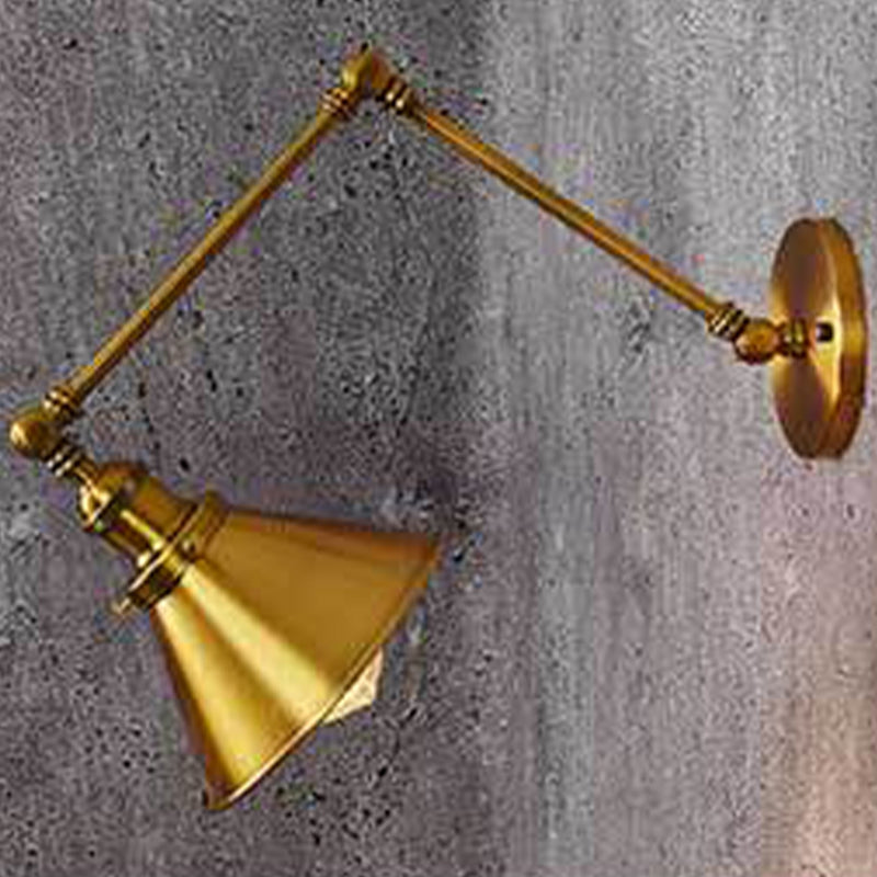 Gold Finish Adjustable Arm Wall Light Simple Industrial Metal 1 Light Wall Sconce for Bedroom