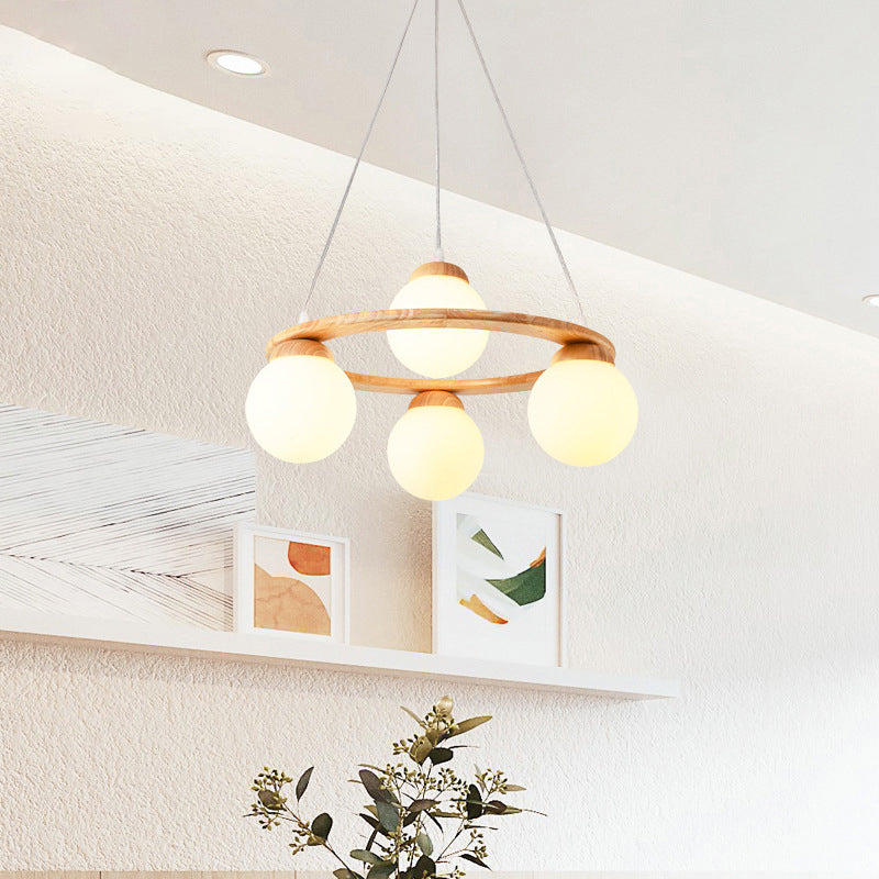 Moderne verstellbare hölzerne Kronleuchterdecke Hängeleuchte mit Glasschatten