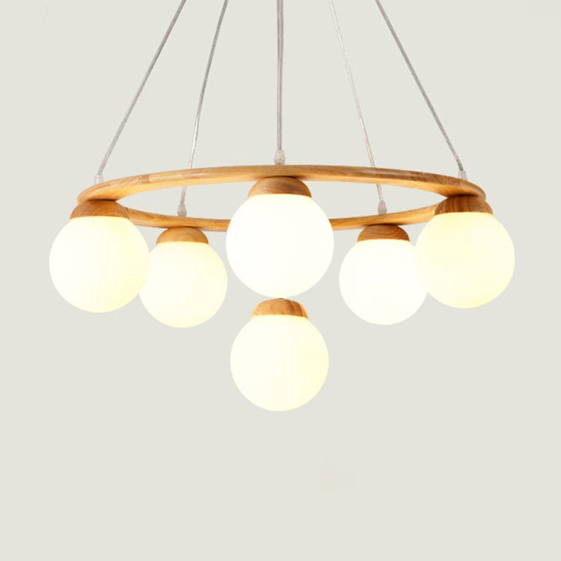 Moderne verstellbare hölzerne Kronleuchterdecke Hängeleuchte mit Glasschatten