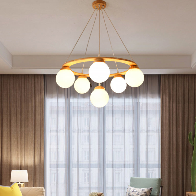 Moderne verstellbare hölzerne Kronleuchterdecke Hängeleuchte mit Glasschatten