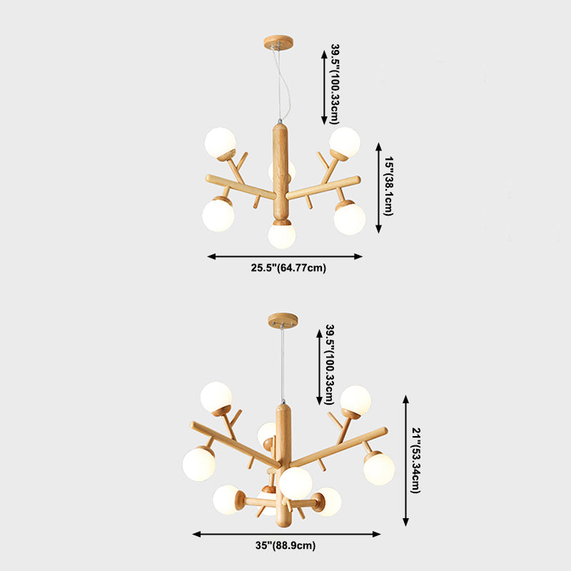 Hölzerne Kronleuchter Decke Hängende Leuchte mit Glasschatten für Schlafzimmer