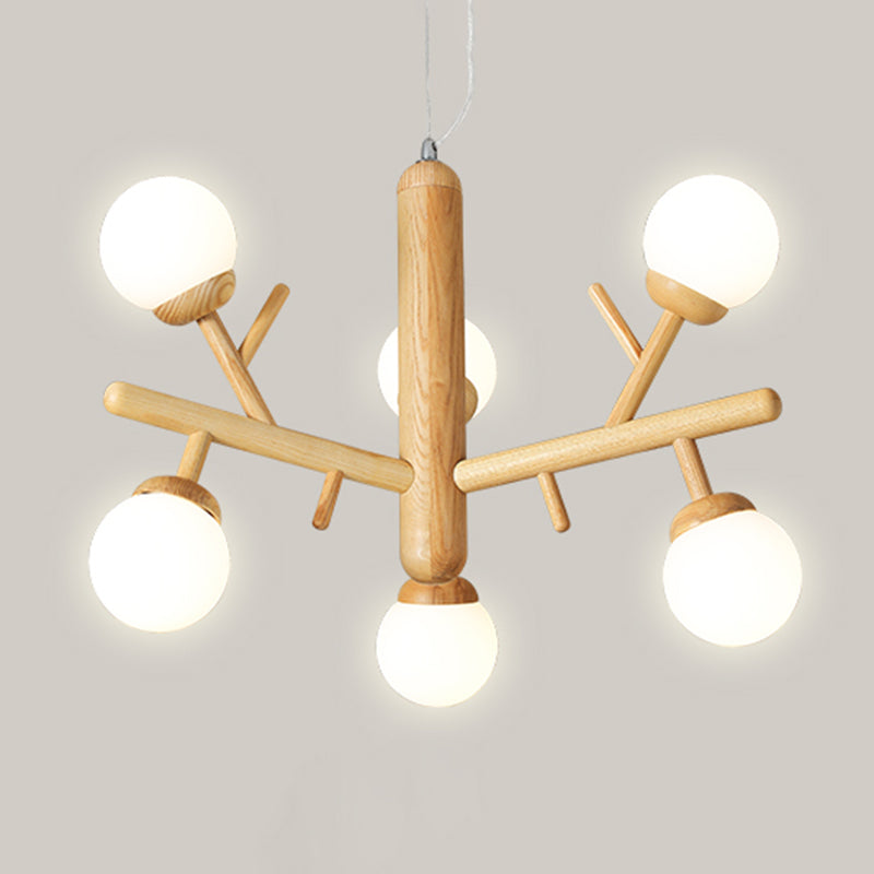 Hölzerne Kronleuchter Decke Hängende Leuchte mit Glasschatten für Schlafzimmer