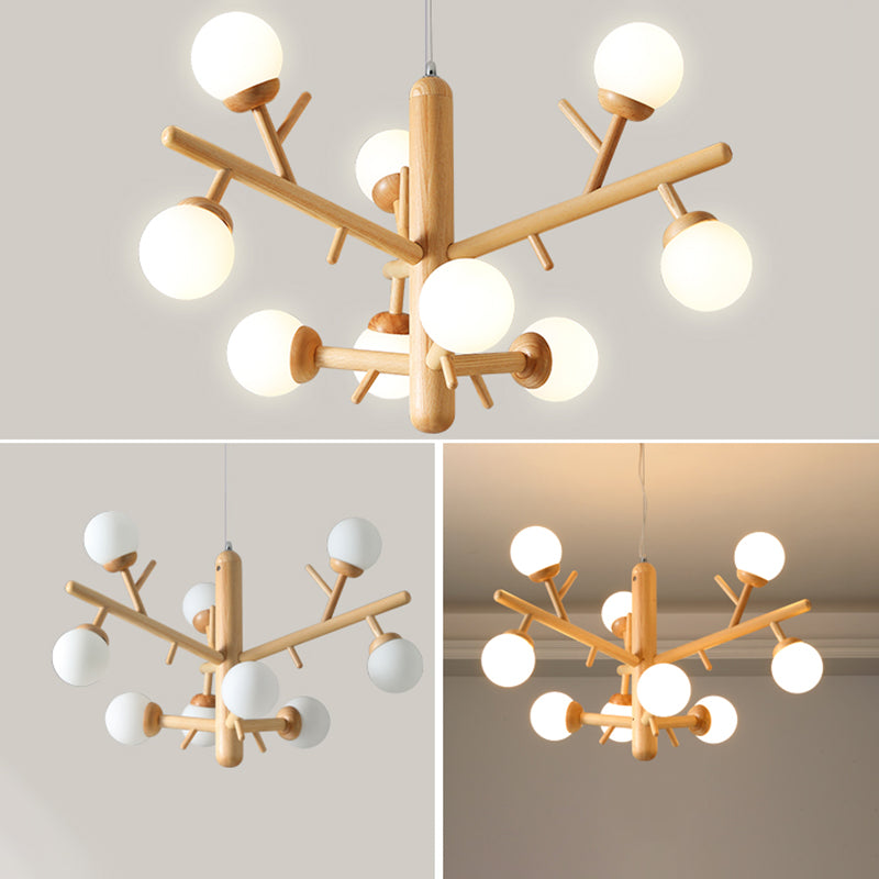 Hölzerne Kronleuchter Decke Hängende Leuchte mit Glasschatten für Schlafzimmer