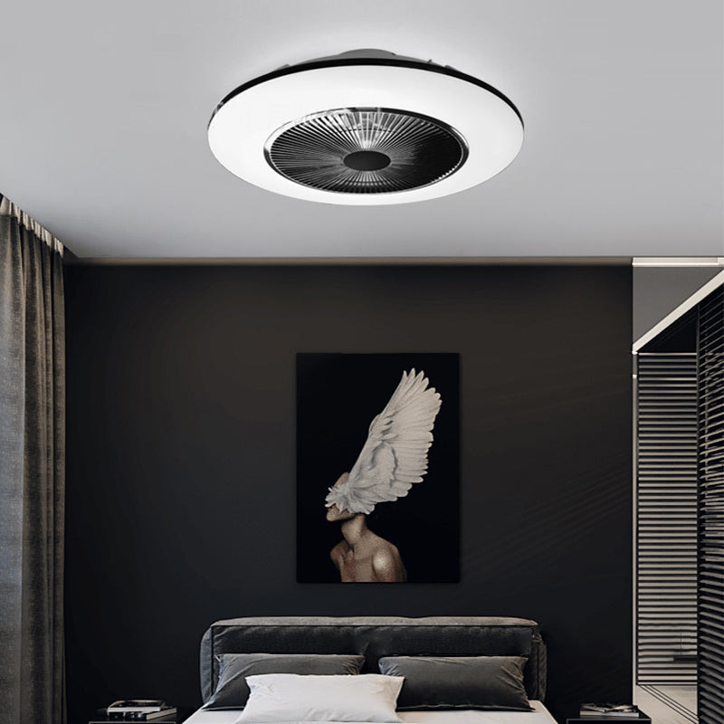 Schwarzer runde Lüfterleuchte nordische LED -Acryl -halb Flush Deckenleuchte für Schlafzimmer