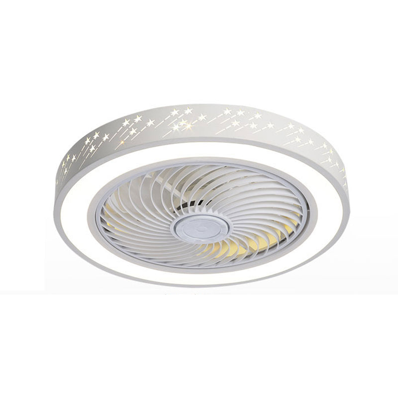 Weiß ausgehöhlter Deckenventilator Nordic Metal LED Runde Halbblüzlicht für Schlafzimmer