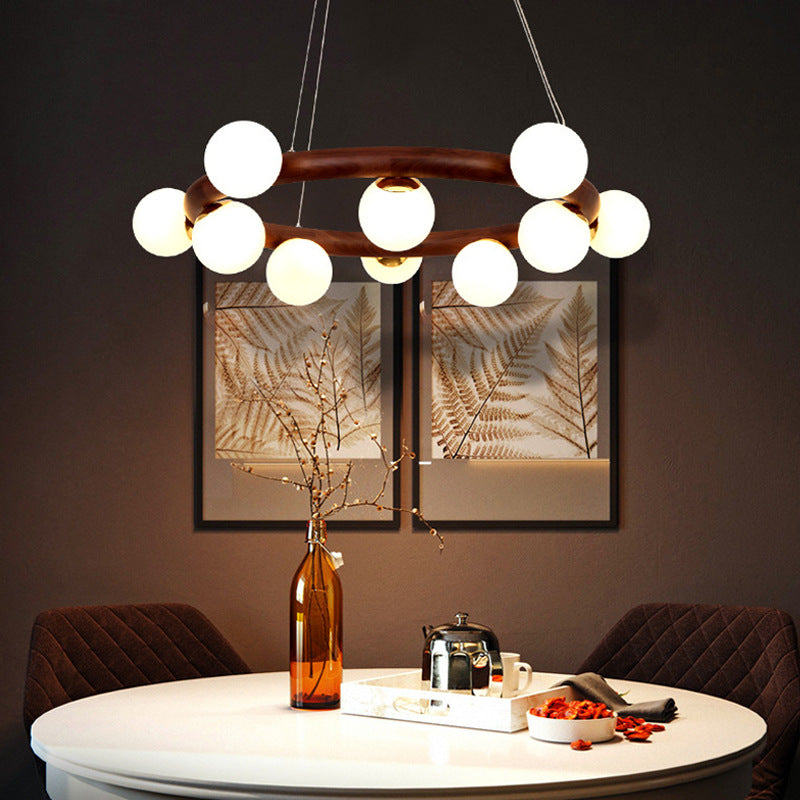 Zeitgenössische Bauernhaus Holzlampe Decke hängende Licht mit Glasschatten