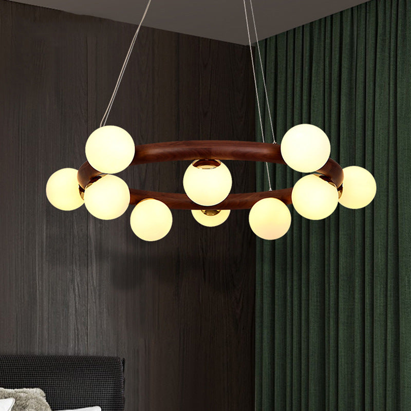 Zeitgenössische Bauernhaus Holzlampe Decke hängende Licht mit Glasschatten