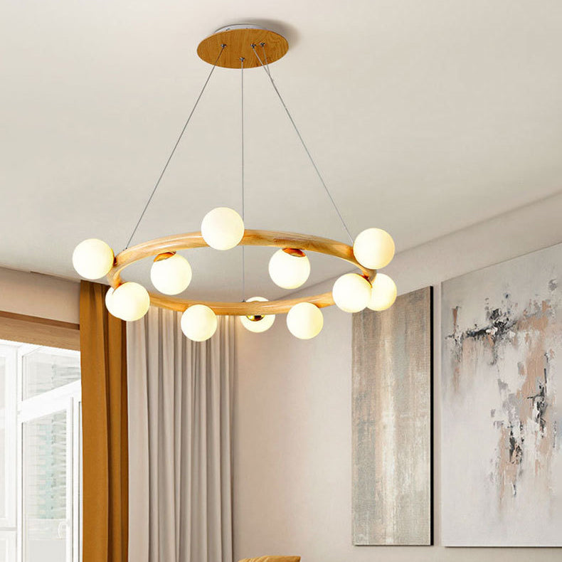 Zeitgenössische Bauernhaus Holzlampe Decke hängende Licht mit Glasschatten