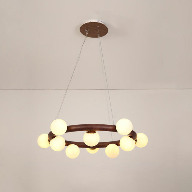 Zeitgenössische Bauernhaus Holzlampe Decke hängende Licht mit Glasschatten