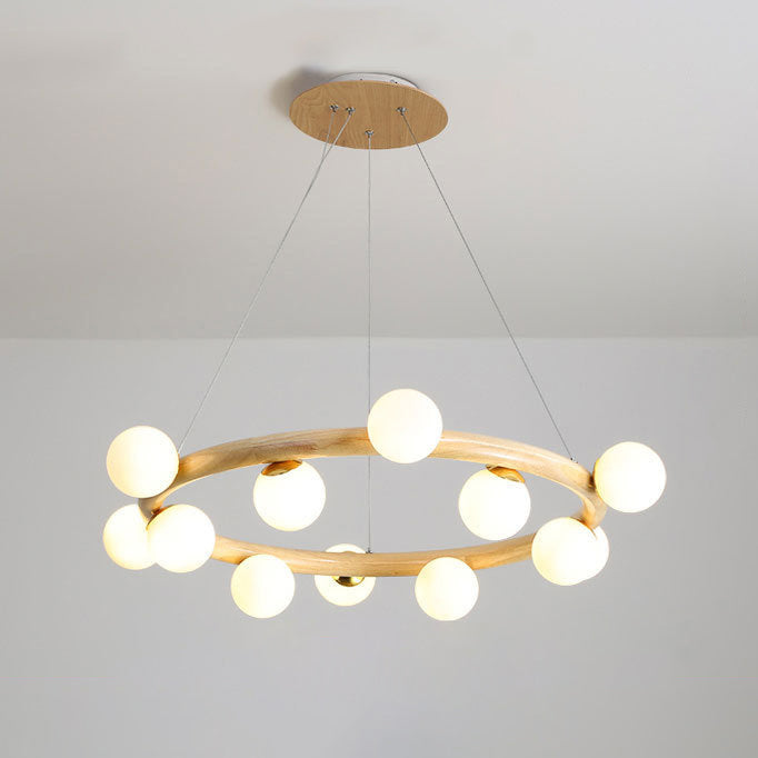 Zeitgenössische Bauernhaus Holzlampe Decke hängende Licht mit Glasschatten