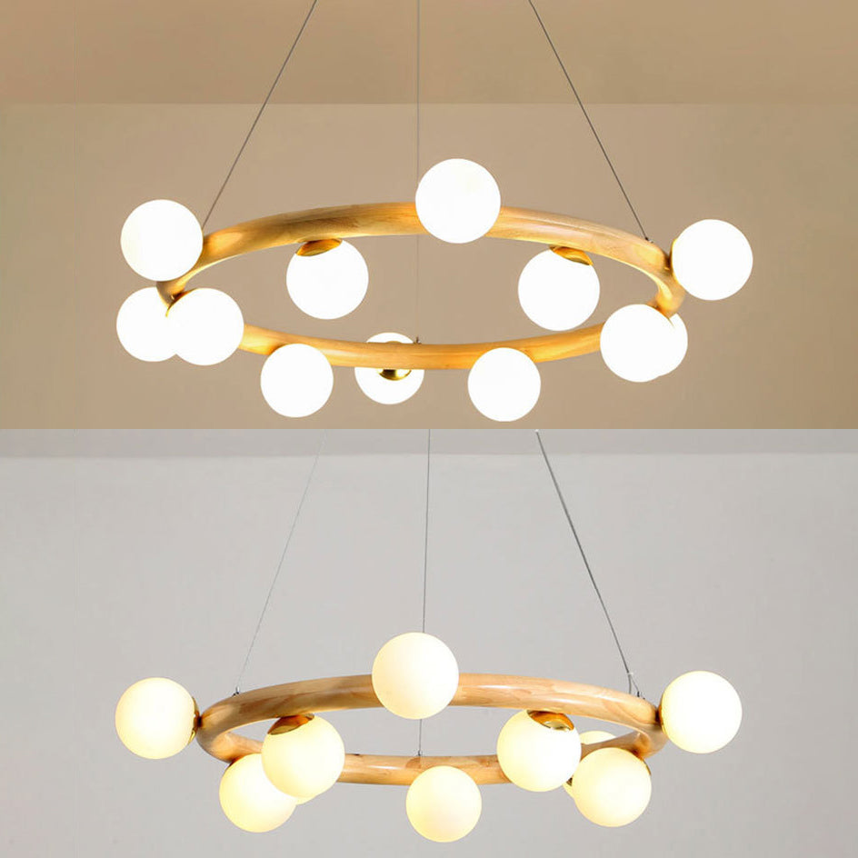 Zeitgenössische Bauernhaus Holzlampe Decke hängende Licht mit Glasschatten