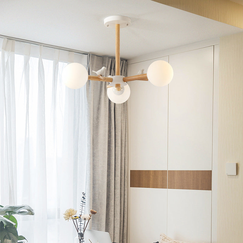Moderner Stil hölzerne Kronleuchter Decke Hängende Leuchte mit kleinem Vogel