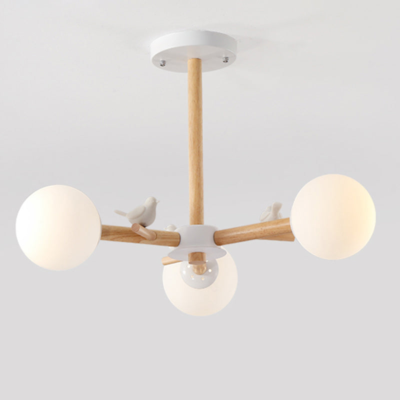Moderner Stil hölzerne Kronleuchter Decke Hängende Leuchte mit kleinem Vogel