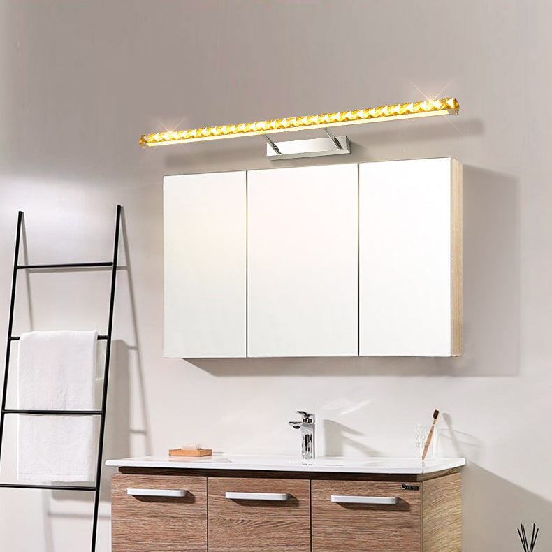 Modern Stainless Steel Vanity Mirror Light Bathroom Gold Vanity Sconce Light with Crystal