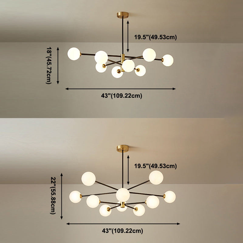 Lampadella di vetro bianco lattiginoso Postmodern Metal Lampadario a sospensione Luce per salotto