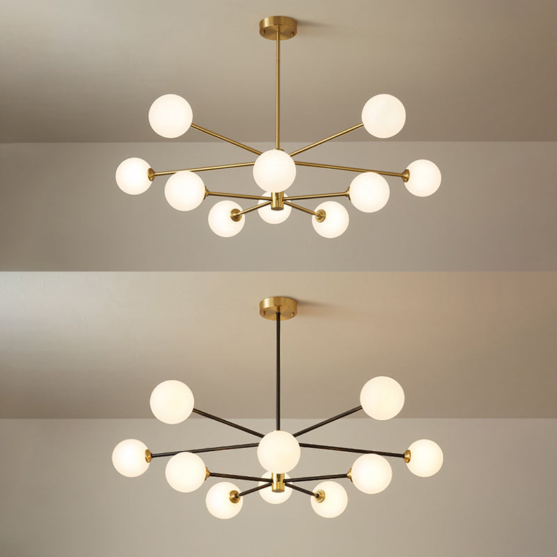 Lampadella di vetro bianco lattiginoso Postmodern Metal Lampadario a sospensione Luce per salotto