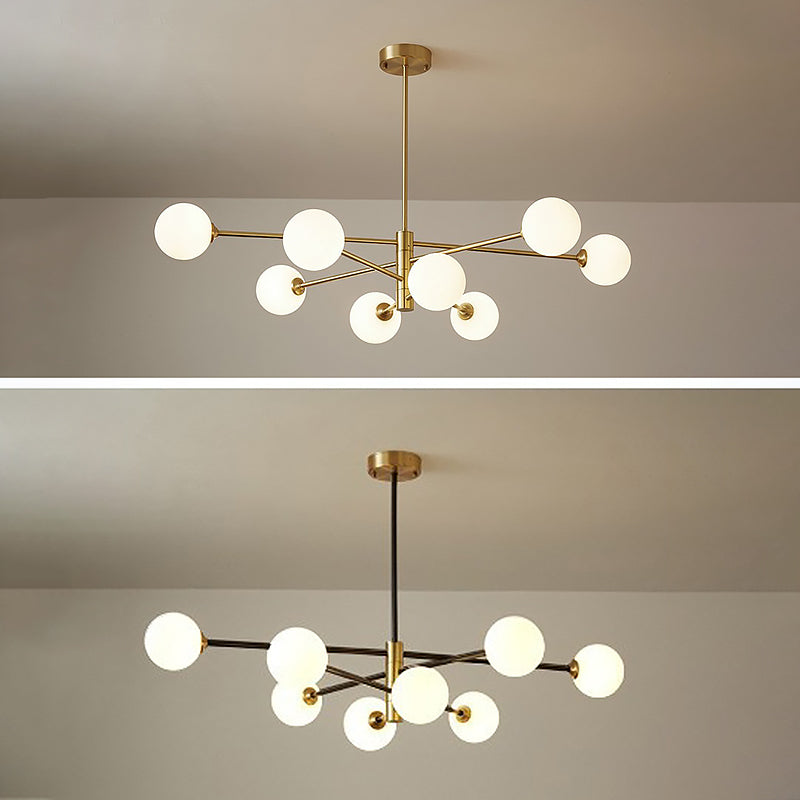 Lampadella di vetro bianco lattiginoso Postmodern Metal Lampadario a sospensione Luce per salotto