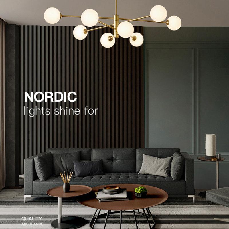 Lampadella di vetro bianco lattiginoso Postmodern Metal Lampadario a sospensione Luce per salotto