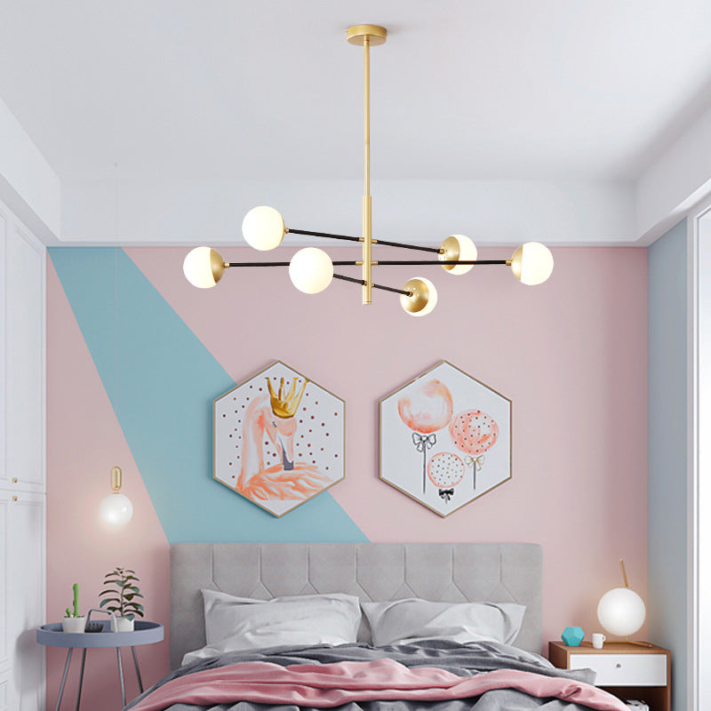 Postmodern Multi Head Chandelier Light Fixtures Metal and Glass Hanging Chandelier for Cafe