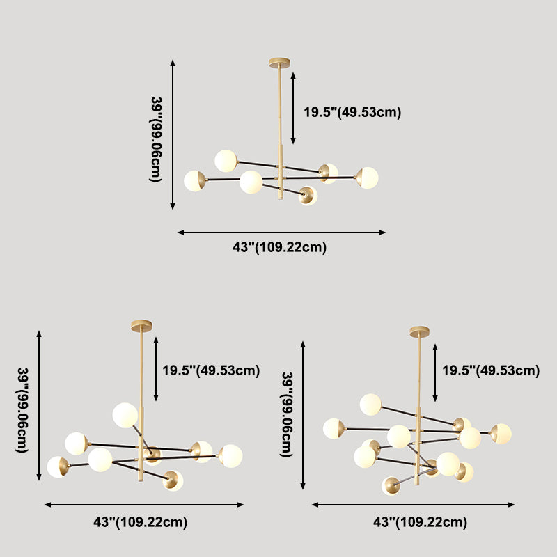Postmodern Multi Head Chandelier Light Fixtures Metal and Glass Hanging Chandelier for Cafe