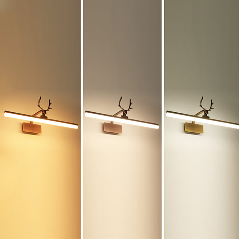 Metal Vanity Light with Antler Mid Century Modern Wall Mount Light in Gold