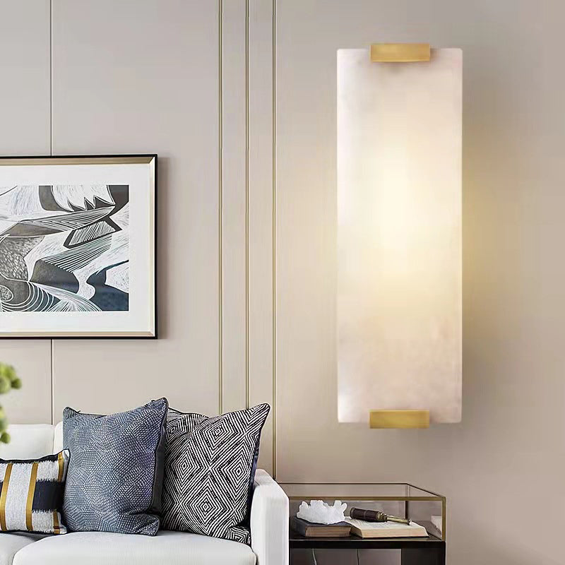 Lampada da lampada con applique rettangolare lampada a parete moderna a 1 luci con tonalità di pietra bianca