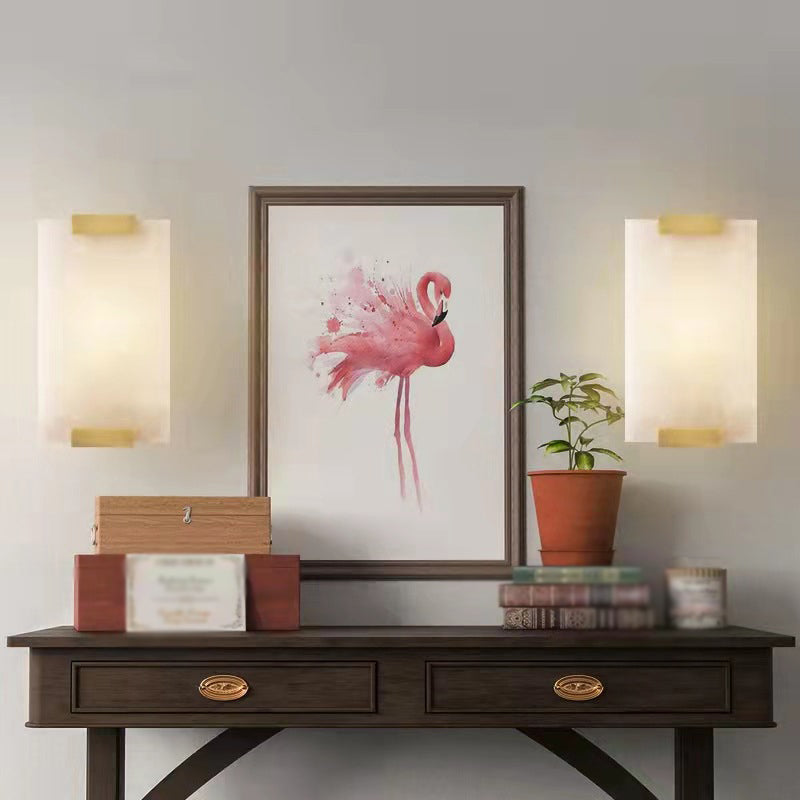 Lampada da lampada con applique rettangolare lampada a parete moderna a 1 luci con tonalità di pietra bianca