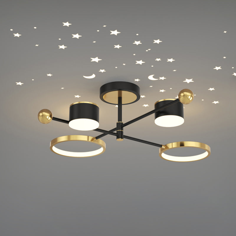 Postmodern Metal Hanging Lights Multi Lights Gold and Black Chandelier for Living Room