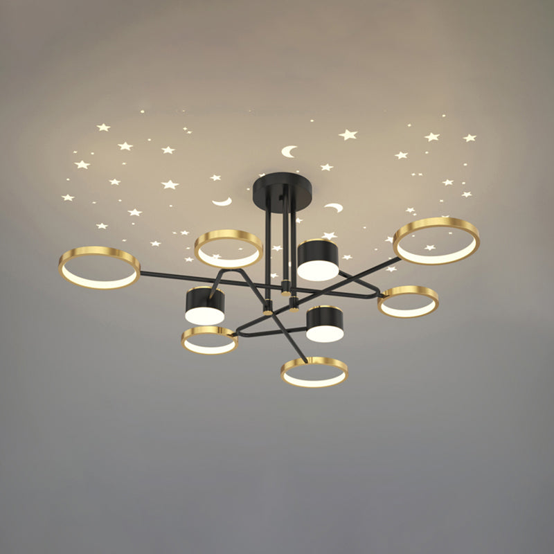Postmodern Metal Hanging Lights Multi Lights Gold and Black Chandelier for Living Room