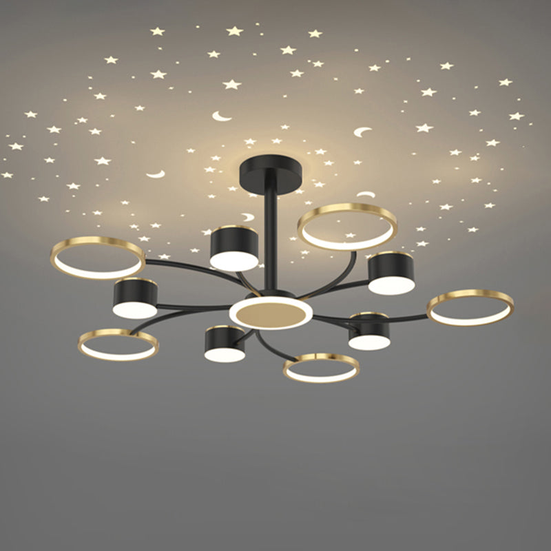 Postmodern Metal Hanging Lights Multi Lights Gold and Black Chandelier for Living Room