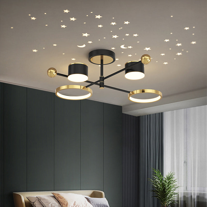 Postmodern Metal Hanging Lights Multi Lights Gold and Black Chandelier for Living Room