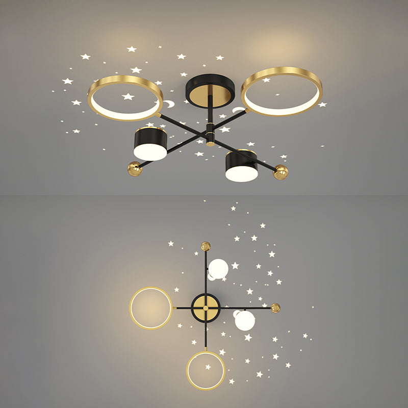 Postmodern Metal Hanging Lights Multi Lights Gold and Black Chandelier for Living Room
