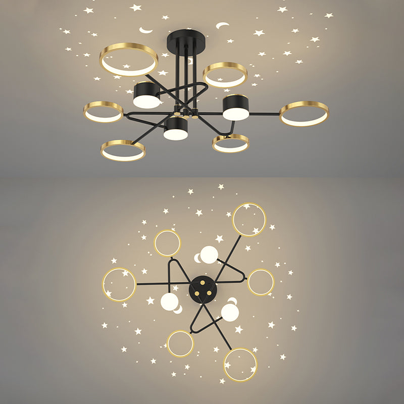 Postmodern Metal Hanging Lights Multi Lights Gold and Black Chandelier for Living Room