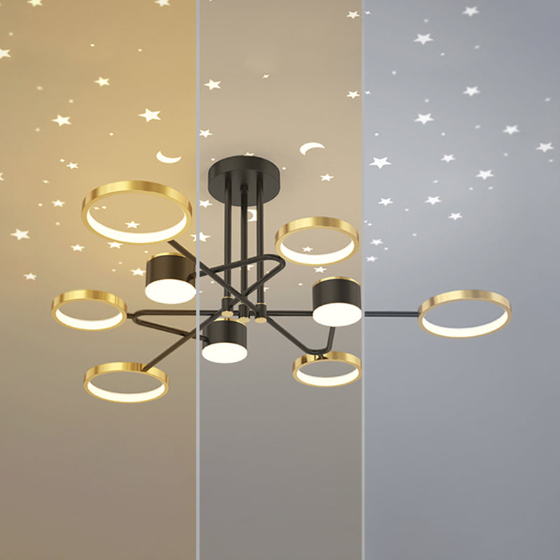 Postmodern Metal Hanging Lights Multi Lights Gold and Black Chandelier for Living Room