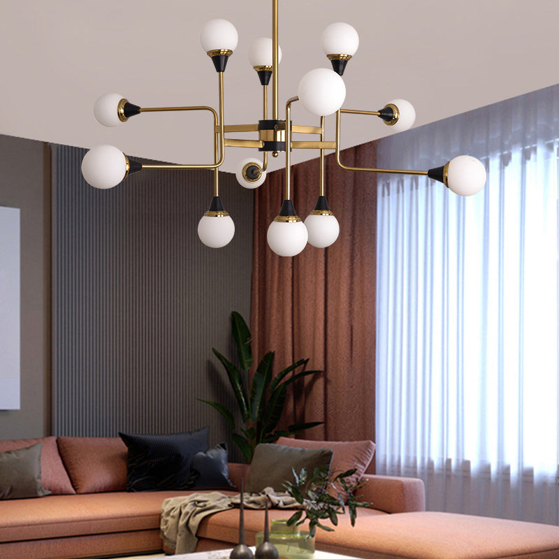 Postmodern Glass and Metal Chandeliers 12 Heads Ceiling Pendant Light for Living Room