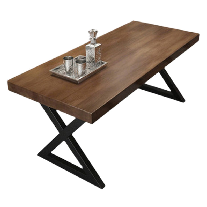 Industrial Solid Wood Dining Table Brown Rectangle Table with Sled Base for Dinning Room