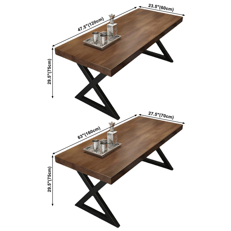 Industrial Solid Wood Dining Table Brown Rectangle Table with Sled Base for Dinning Room