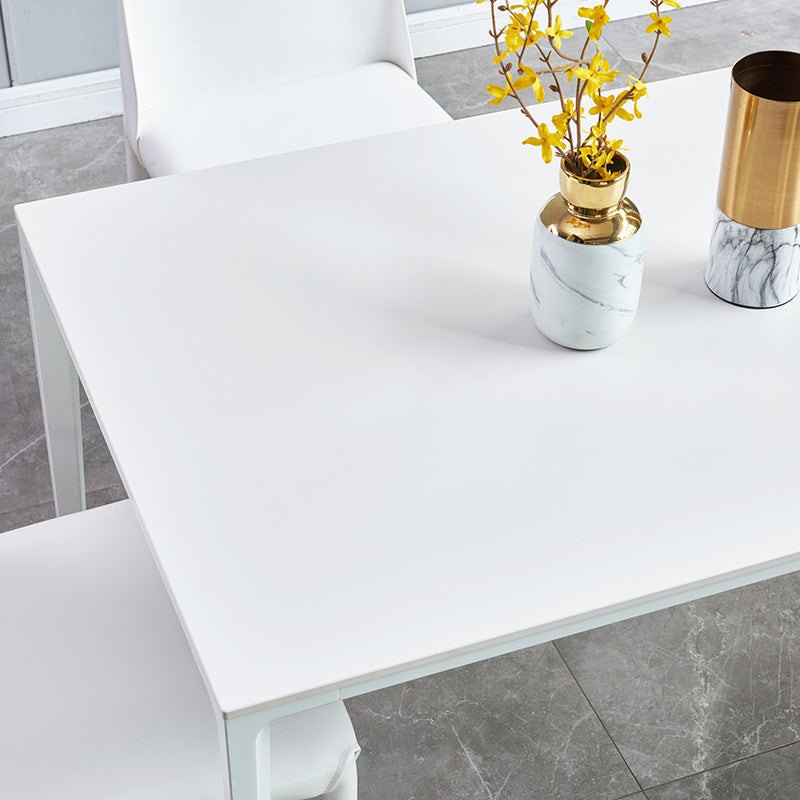Contemporary Rectangle Dining Table Sintered Stone Table with 4 White Legs,55.1"L x 31.5"W x 30"H