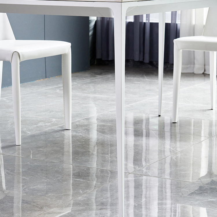 Mesa de comedor rectangular contemporánea Mesa de piedra sinterizada con 4 piernas blancas, 55.1 "L x 31.5" W x 30 "H