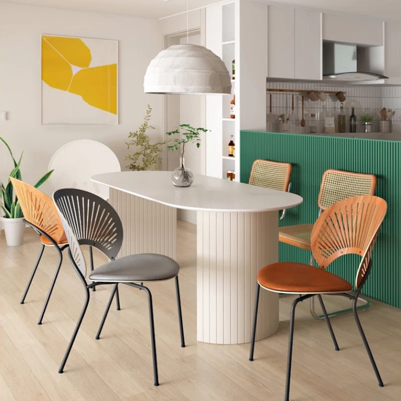 Massief hout eigentijdse ovale eettafel witte houten boventafel voor eetkamer