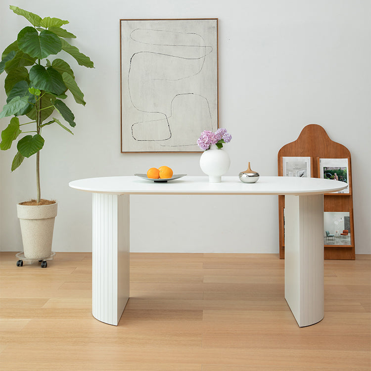 Massief hout eigentijdse ovale eettafel witte houten boventafel voor eetkamer
